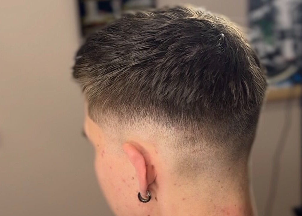 Close-up of sharp fade haircut at Scully’s Barbershop, Clarkson, Western Australia, AU.
