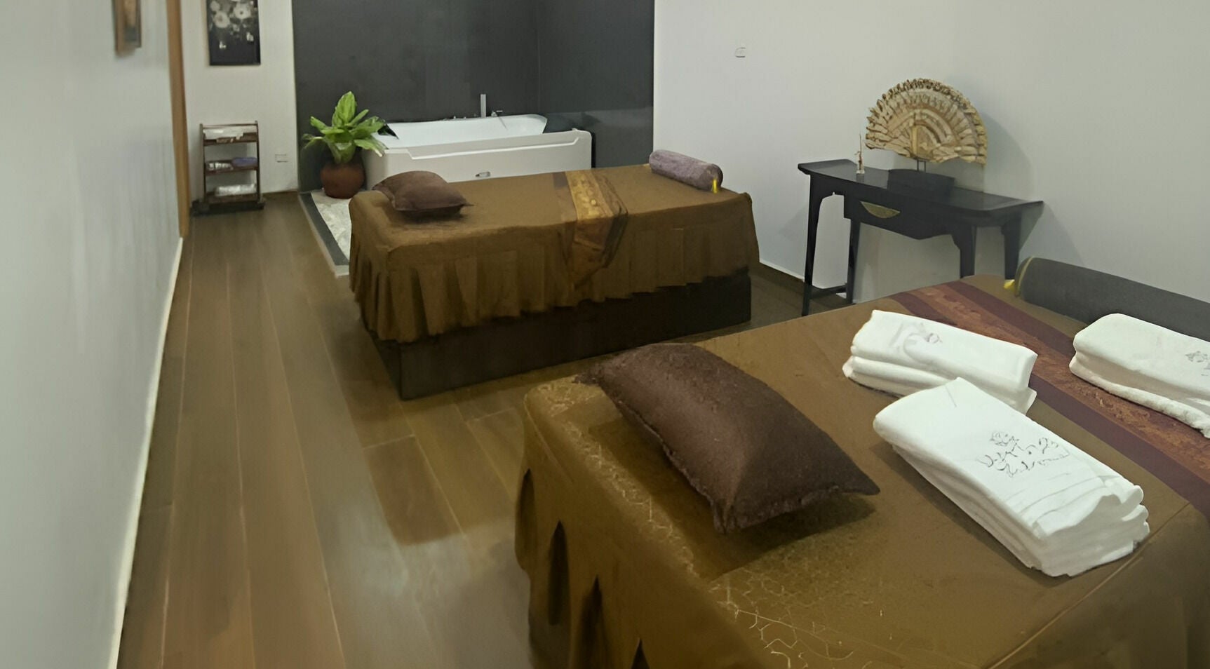 Two massage tables in a serene setting at Safi's Spa, Abuja, Federal Capital Territory, NG.