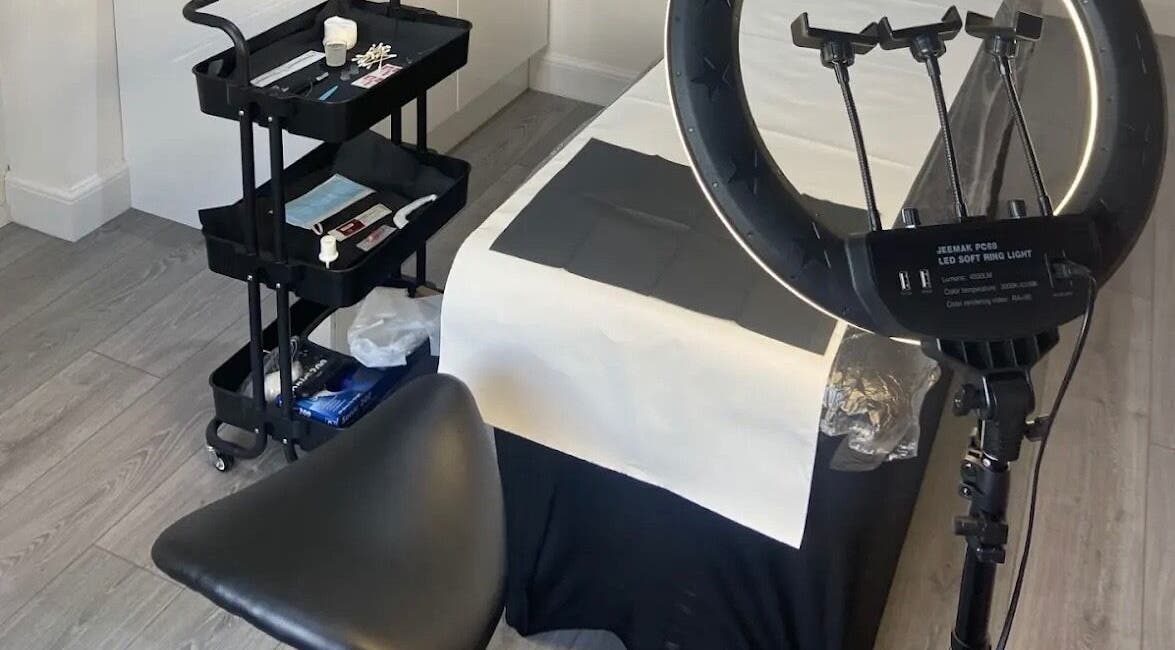 Beauty treatment setup at KB Brows and Beauty in Dunbar, Scotland, GB, featuring a table and ring light.