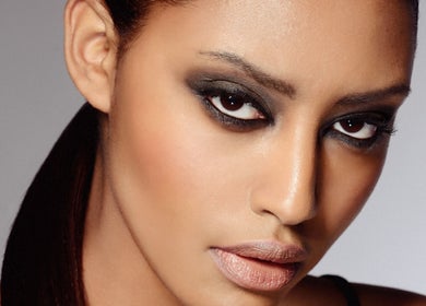Close-up of a woman with chic makeup at Facebar London, London, England, GB.