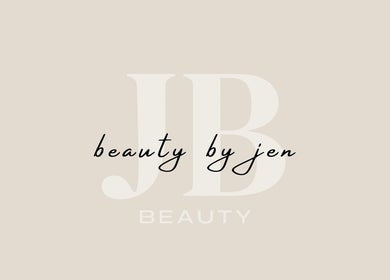 Beauty by jen logo at Liverpool, England, GB, featuring elegant typography on a beige background.