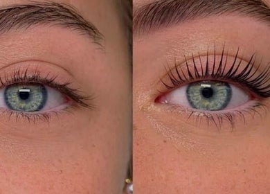 Eyelash transformation at Beauty by Jen, Liverpool, England, GB, displaying enhanced lash volume.