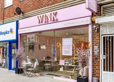 Exterior of WINK Beauty in London, England, GB showcasing its stylish storefront and inviting entrance.