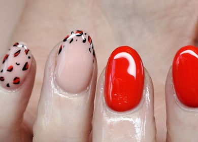 Stylish leopard print and red manicure at Sculpted by Sarah, County Louth, County Louth, IE.