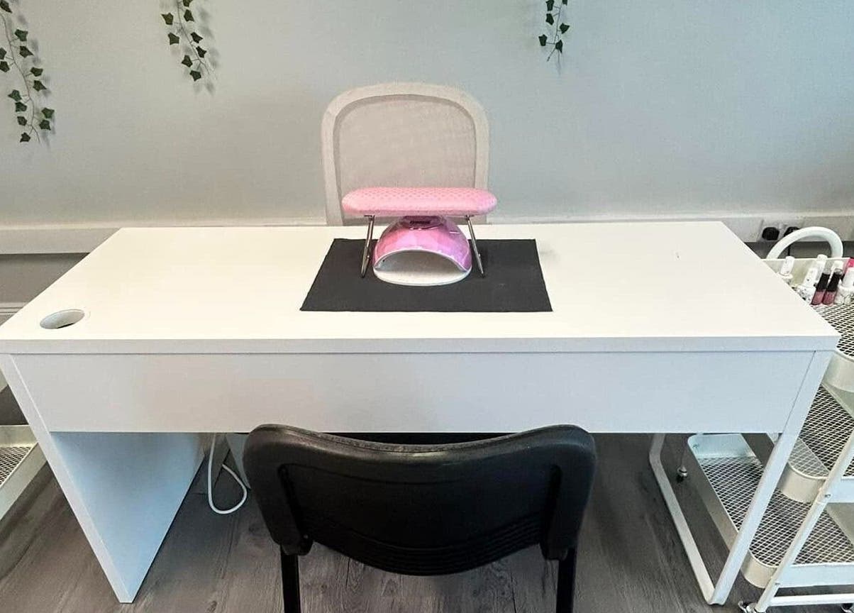 Nail station at The Glamour Room in Gorey, County Wexford, IE, featuring a sleek desk and manicure tools.