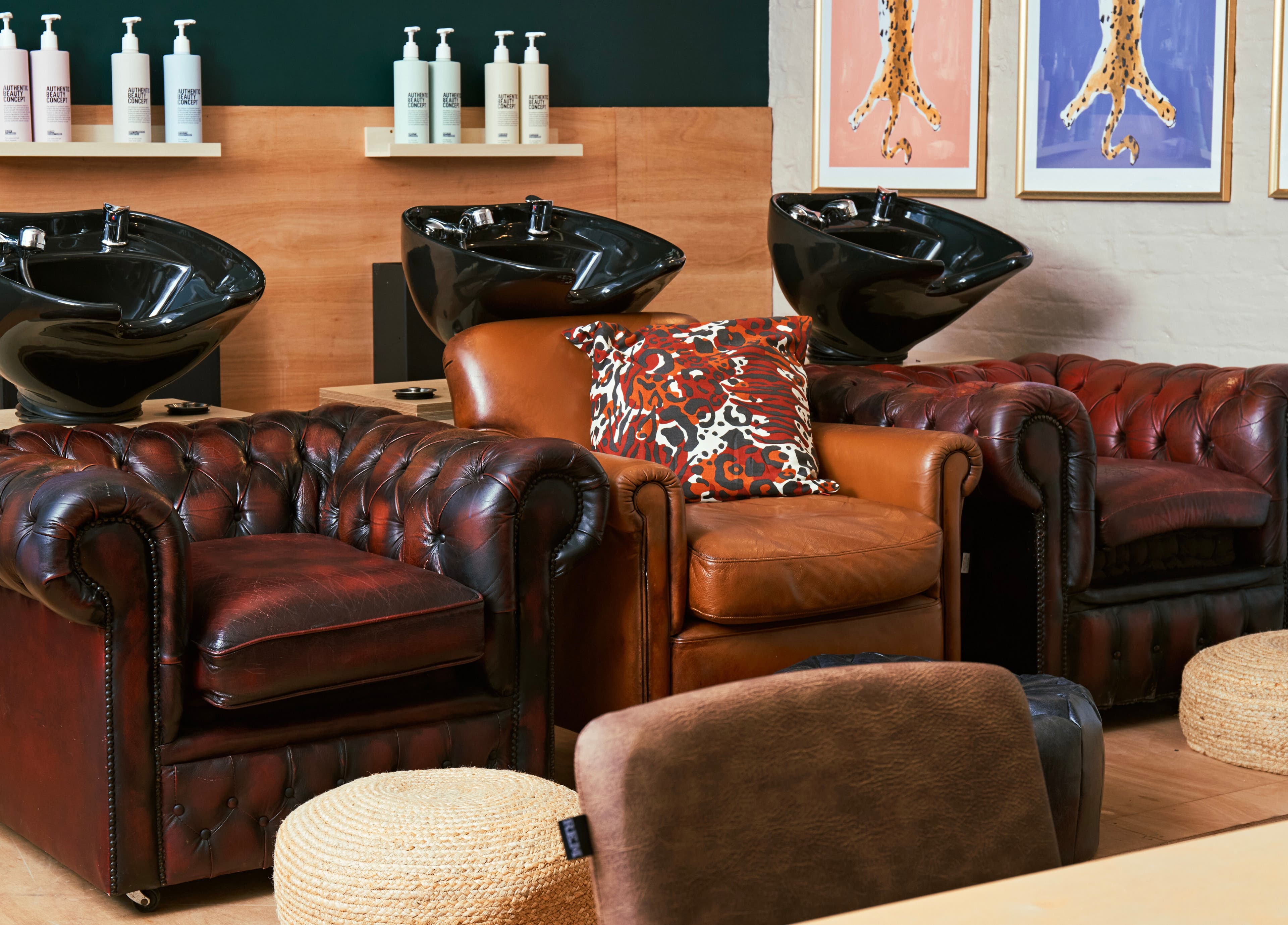 Luxurious seating with washbasins at Simone * This Is Who We Are Collective in Leeds, England, GB.