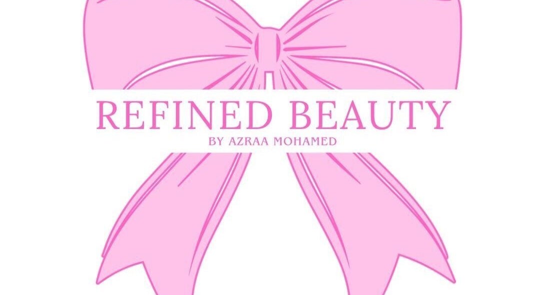 Refined Beauty by Azraa🎀 logo in pink with bow design, located in Cape Town, Western Cape, ZA.