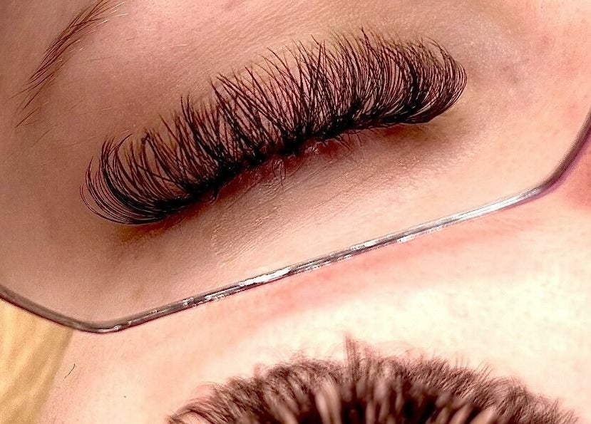 Close-up of expertly done eyelashes at Ells Hair and Nails, Callington, England, GB.