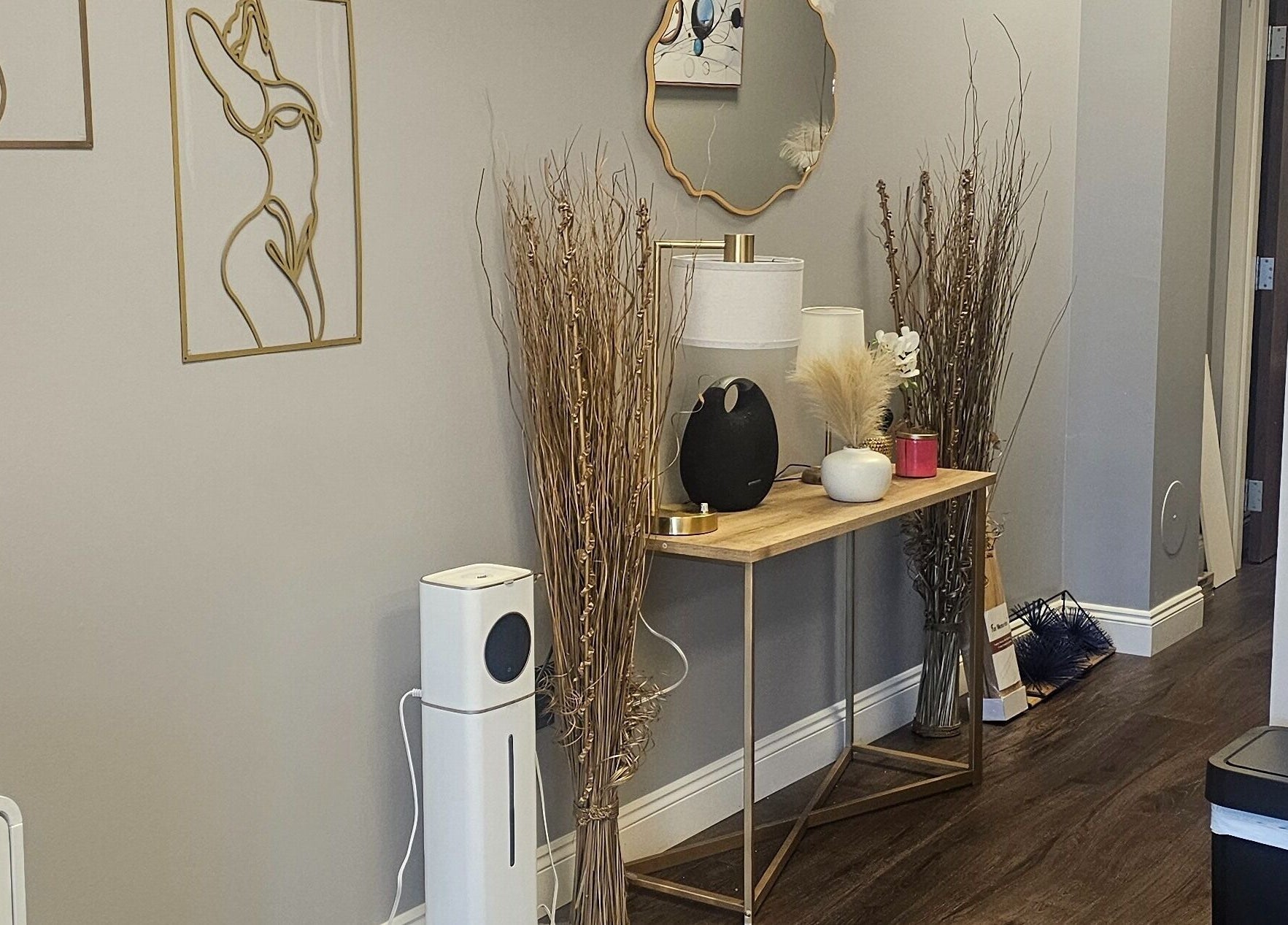 Elegant decor at Chizeled Contours Body Aesthetics in Twinsburg, Ohio, US, with chic wall art and stylish furnishings.