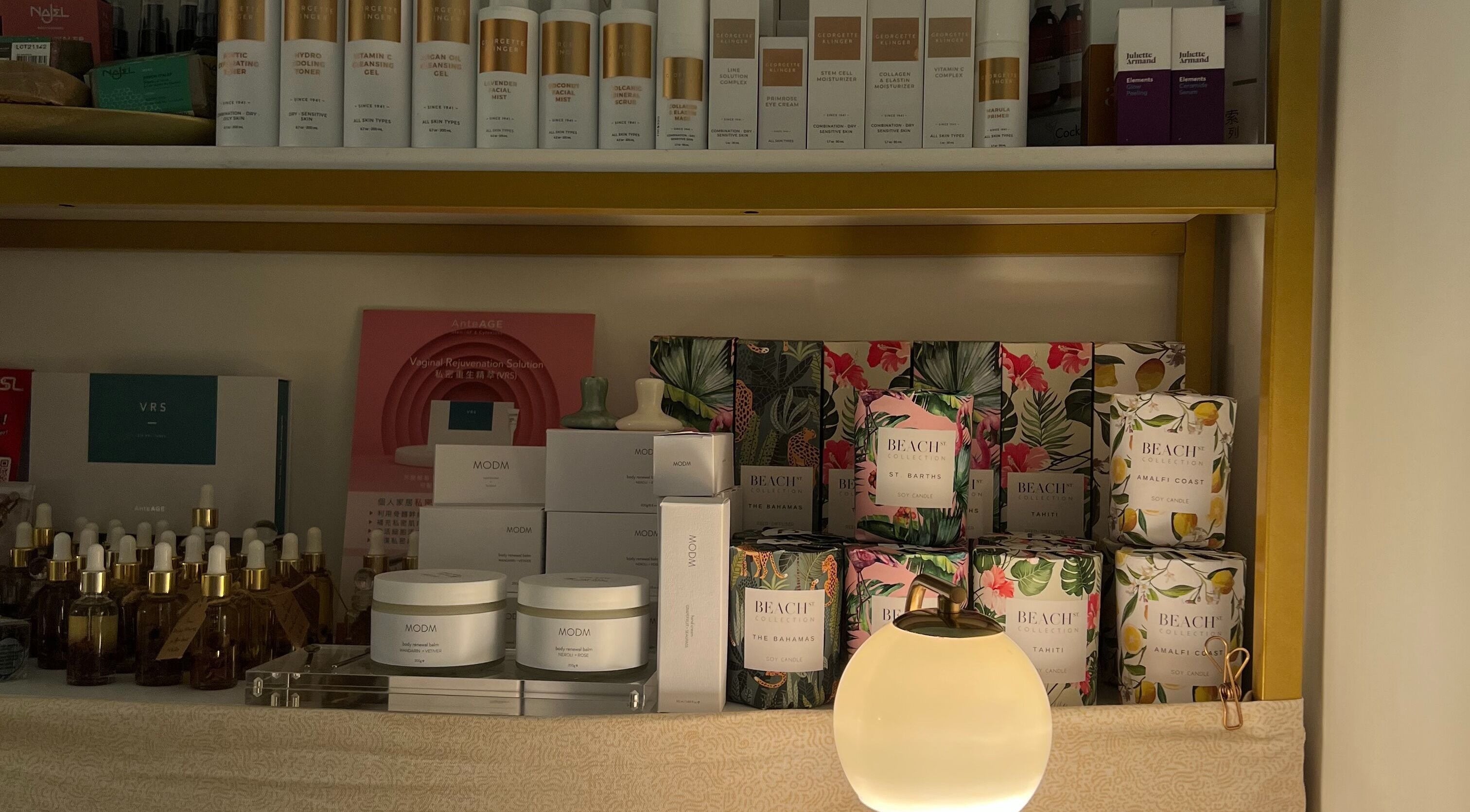 Display of skincare products at Rosa Damascena Hong Kong, Hong Kong Island, HK.