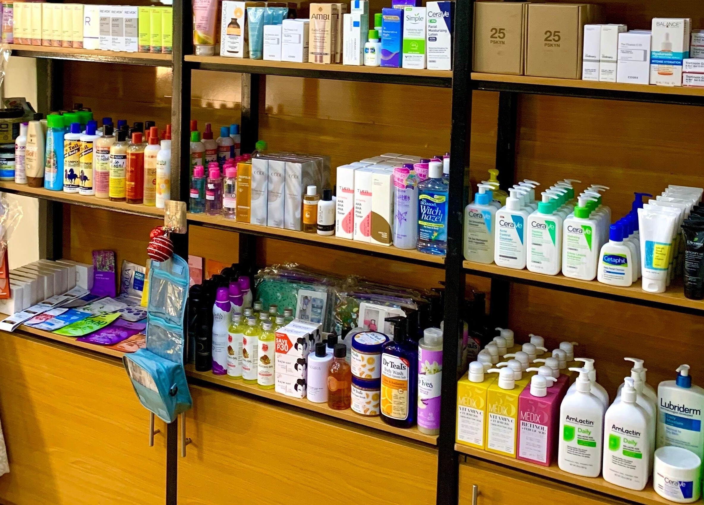 Beauty products on display at BeautyHuntt Aesthetics Clinic, Lekki, Lagos, NG showcasing skincare range.