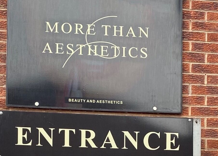 Entrance sign of More Than Aesthetics in Parkgate, England, GB.