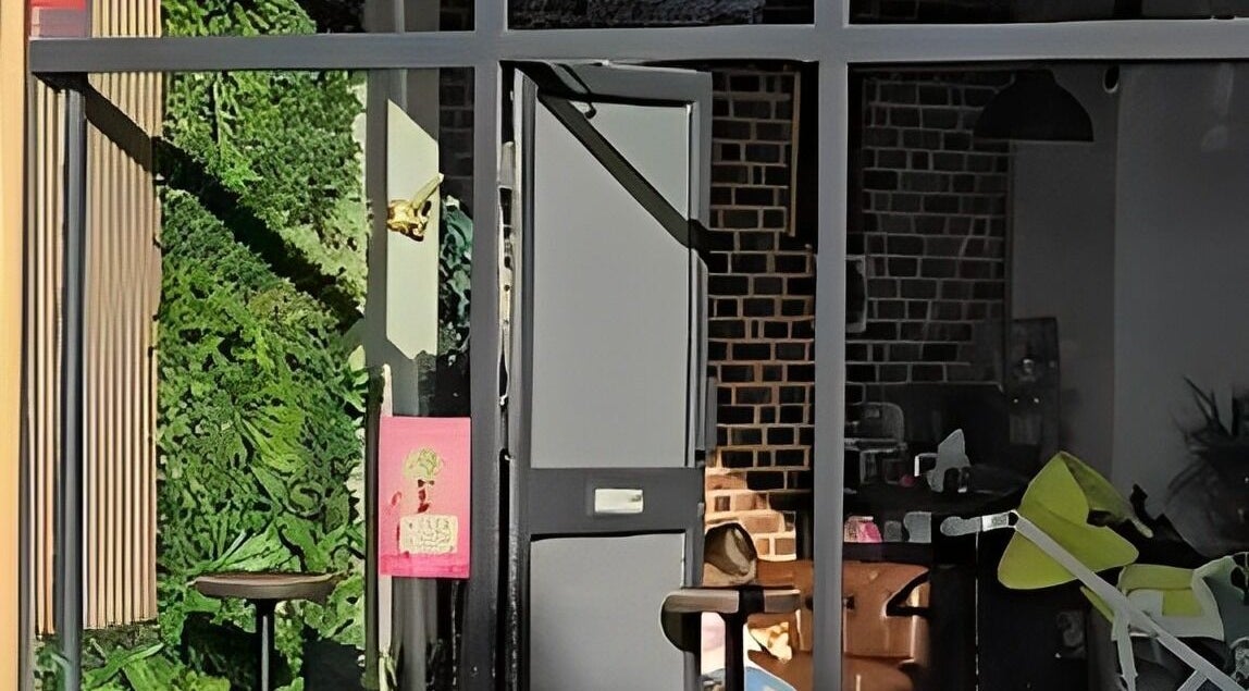 Entrance to The Man Cave Barbershop in Northampton, England, GB features a stylish modern design.