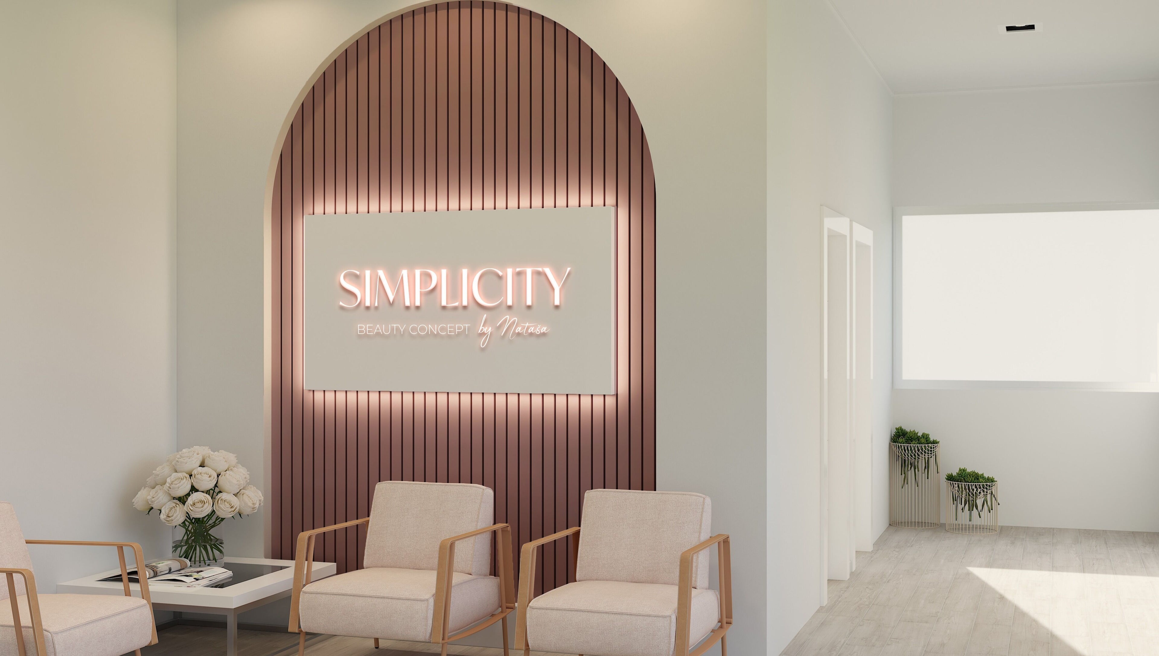 Prostorija u Simplicity Beauty Center, Podgorica, ME s modernim dekorom i udobnim sjedalicama.