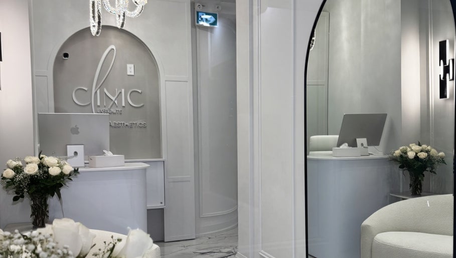 Elegant clinic lobby at Aesthetic Nurse Marta, Vaughan, Ontario, CA with floral decor and modern design.