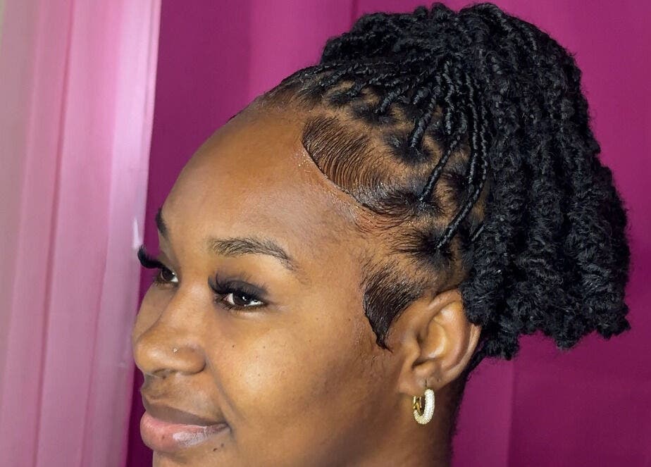 Close-up of elegant braided hairstyle at Bella Vida 246, Union Hall, Saint Philip, BB.