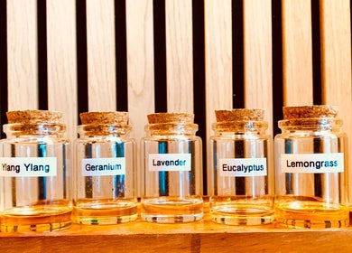 Essential oil jars at OPULENCE THAI SPA | Covent Garden in London, England, GB, showcasing natural scents.