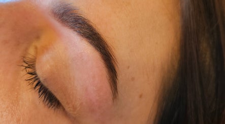 Close-up of perfectly groomed eyebrow at The Garden Room in Havant, England, GB. Ideal for beauty enthusiasts.
