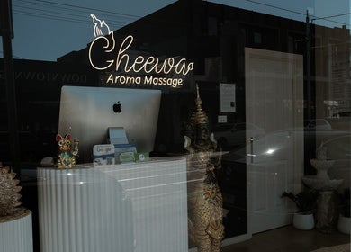 Entrance of Cheewa Aroma Remedial Thai showing decor at Melbourne, Victoria, AU, welcoming guests.