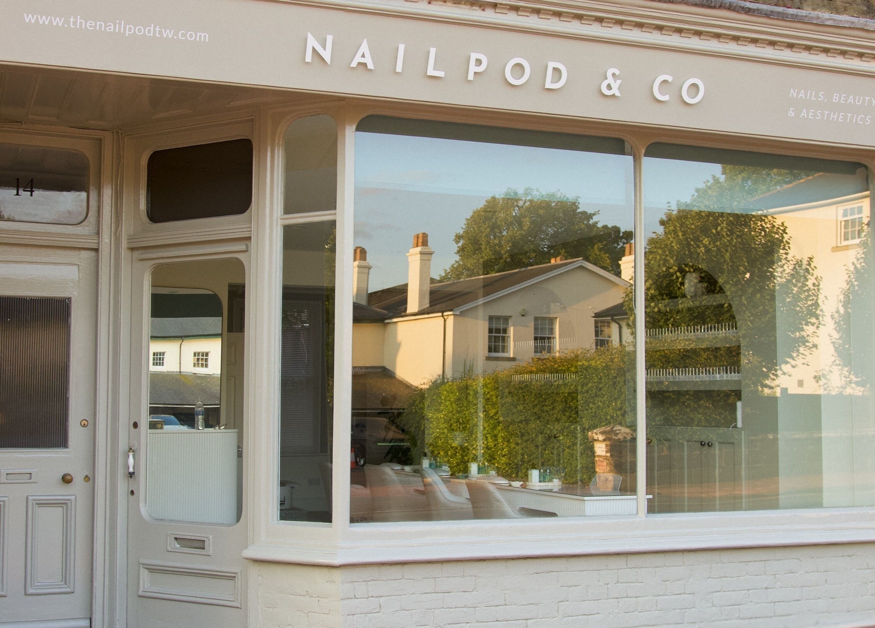 Exterior view of The NailpodTw, a chic nail salon in Royal Tunbridge Wells, England, GB.