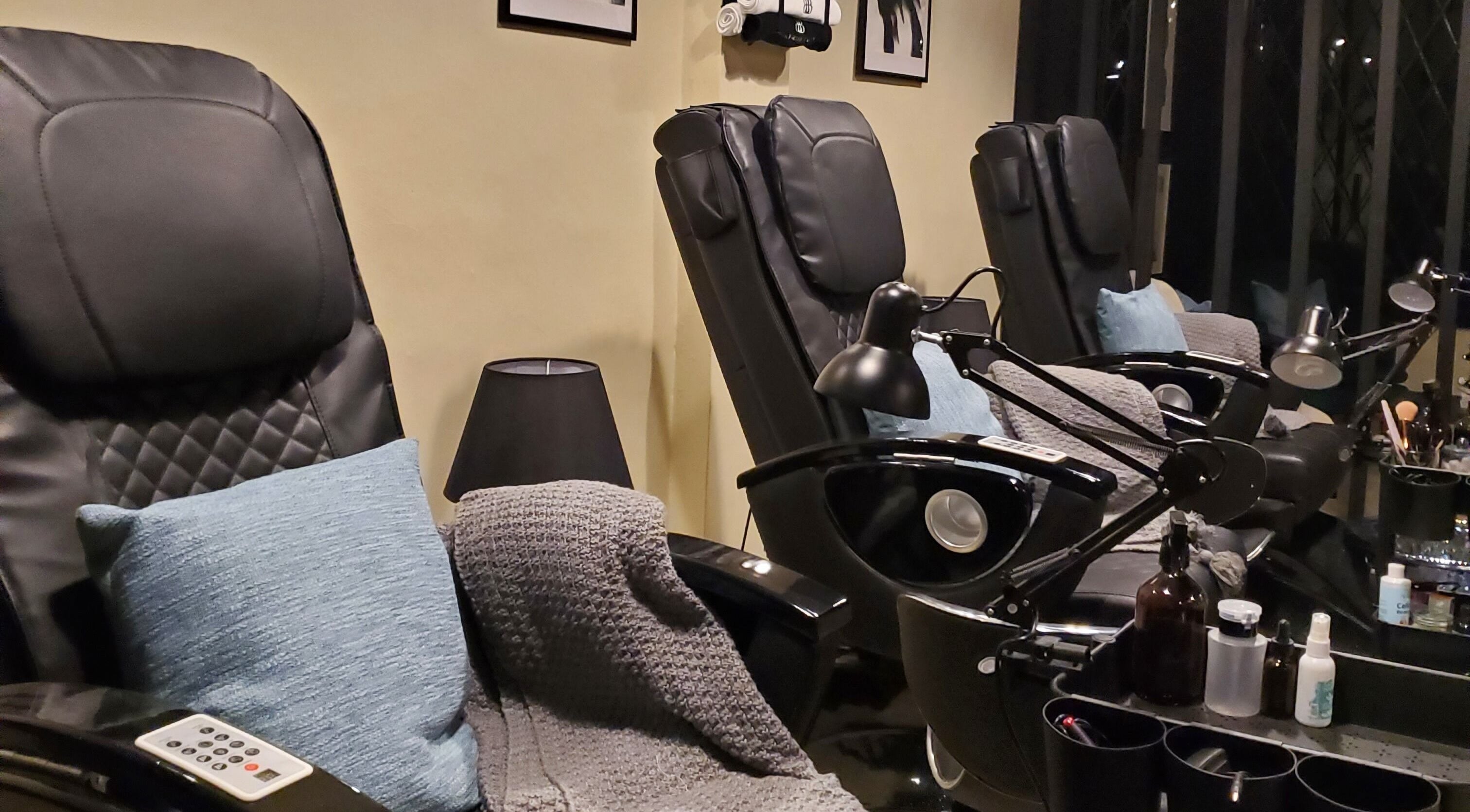 Elegant pedicure chairs at Black Brush Beauty Luxury Spa Ltd, Santa Cruz, St. Elizabeth Parish, JM.