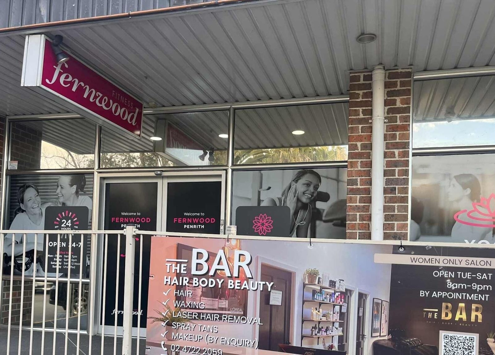 Entrance of The Bar / Knockout Hair and Beauty at Fernwood, Penrith, New South Wales, AU.