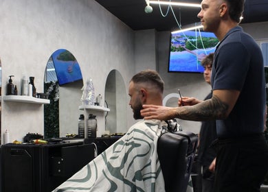 Professional haircut at District Barber Studio in Samford Village, Queensland, AU.