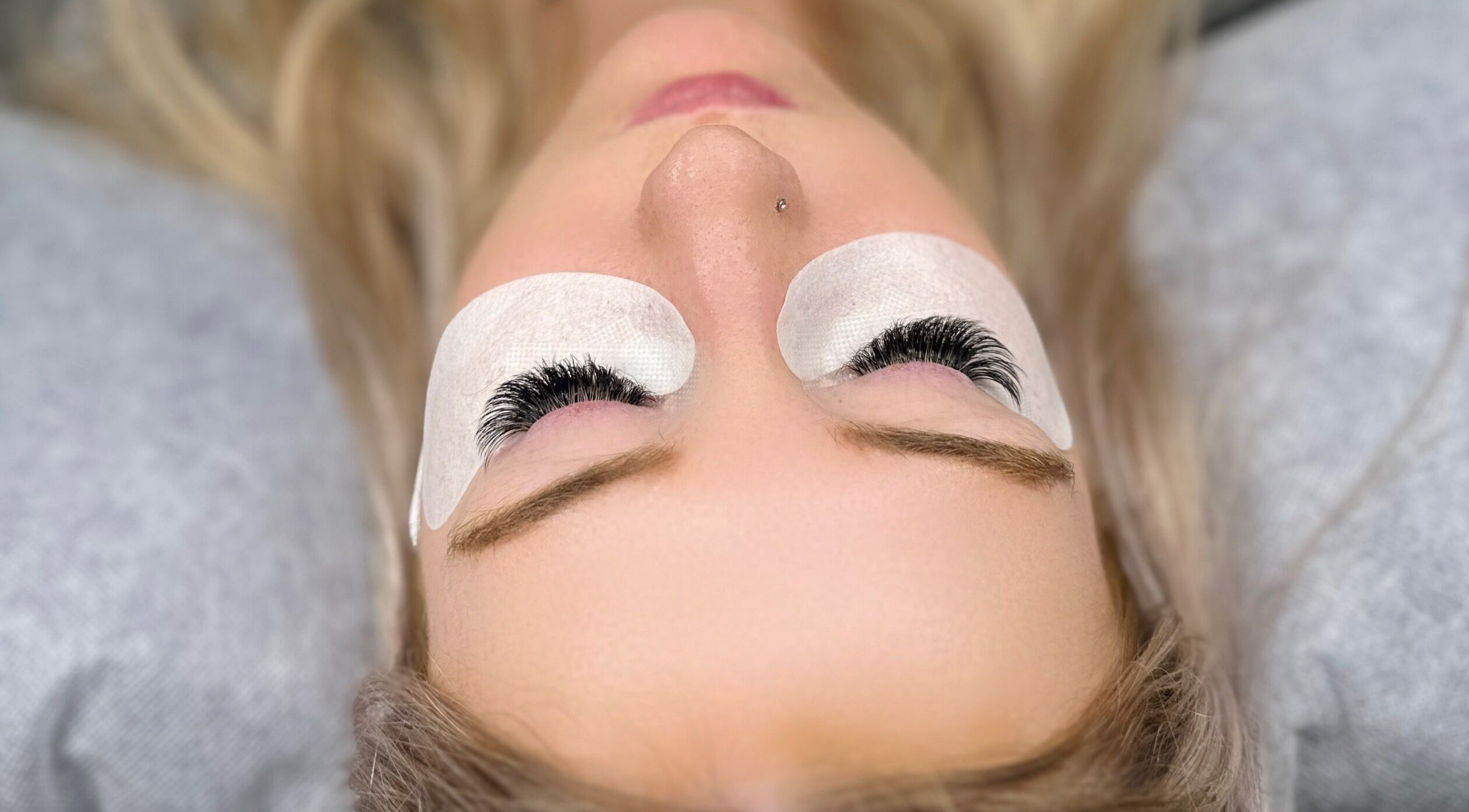 Close-up of lash extension application at Hoho Lashes in Glenelg East, South Australia, AU.