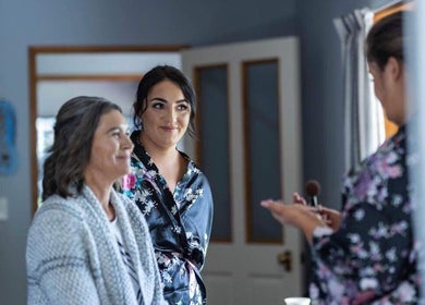 Women enjoy makeup session at Alexandra Fabish Makeup Artistry, Christchurch, Canterbury Region, NZ.