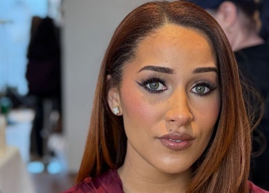 Close-up of a model with makeup at Alexandra Fabish Makeup Artistry, Christchurch, Canterbury Region, NZ.
