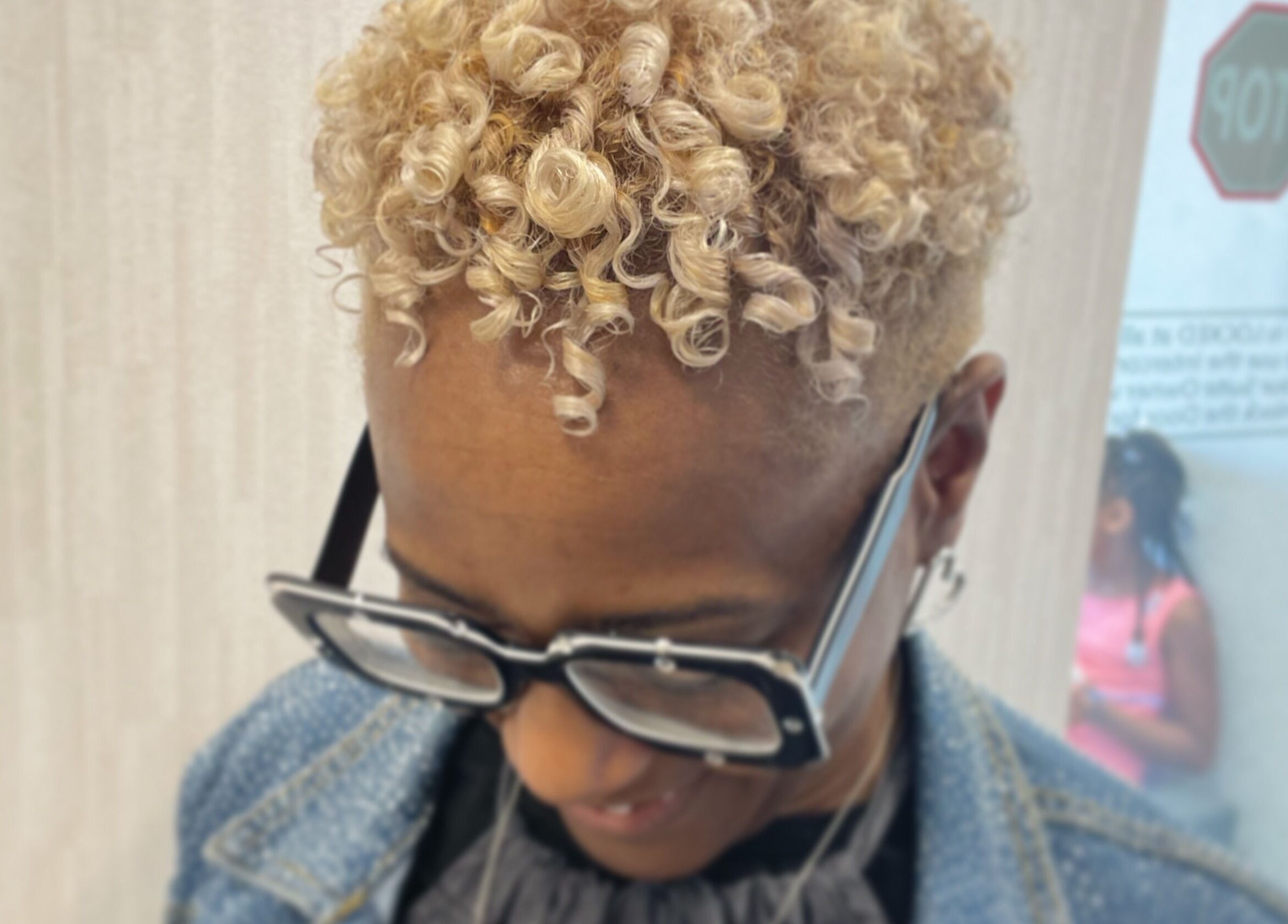 Blonde curls styled at Studio 23 Luxe, Cranbury, New Jersey, US. Modern and chic hair design.