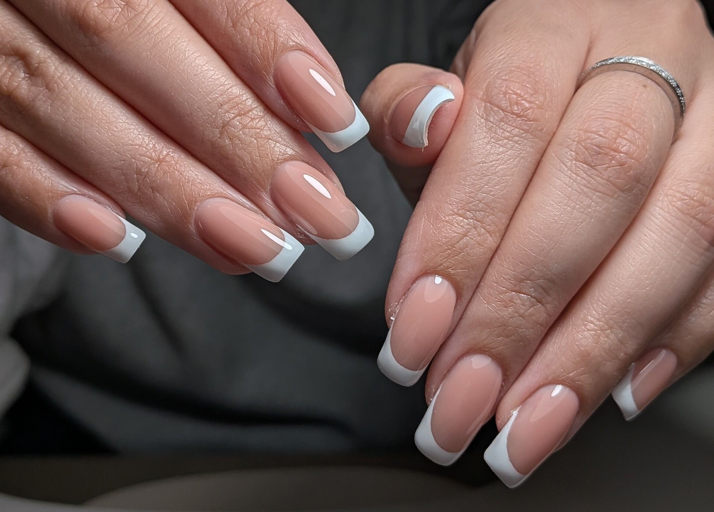 French manicure at Manicured by Candela, Smithfield, New South Wales, AU showcasing builder gel techniques.