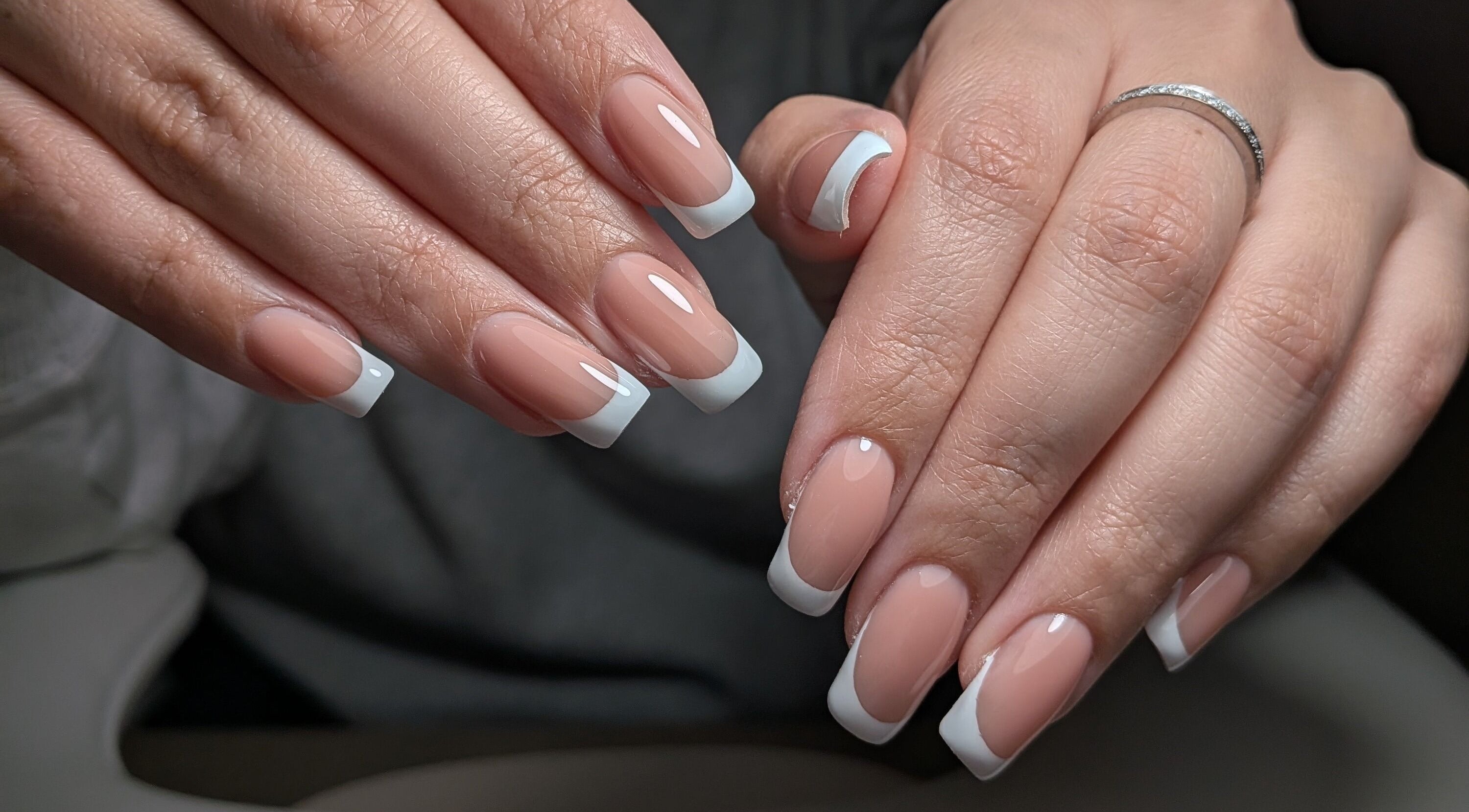French manicure at Manicured by Candela, Smithfield, New South Wales, AU showcasing builder gel techniques.