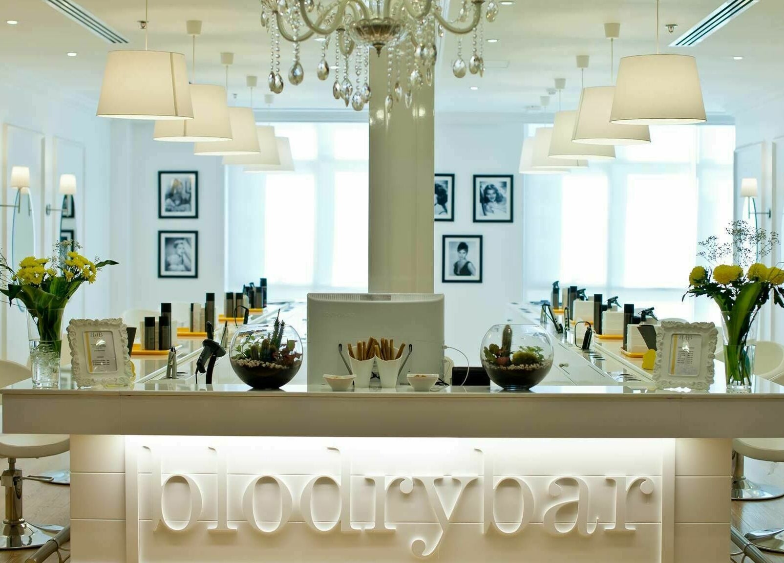 Interior of Blodry Bar Ladies Salon in Dubai, AE, showcasing stylish white decor and modern design.