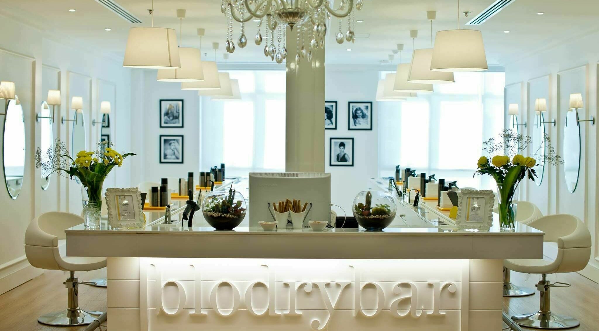 Interior of Blodry Bar Ladies Salon in Dubai, AE, showcasing stylish white decor and modern design.