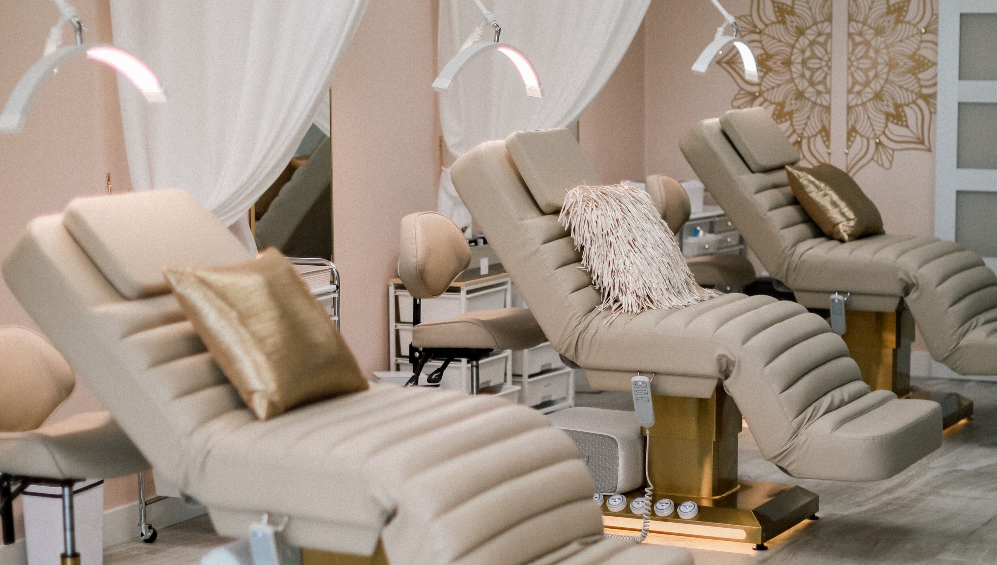 Comfortable spa recliners at AvaBellas Brow & Skincare Studio in Bonney Lake, Washington, US.