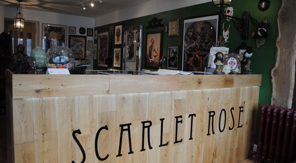 Reception at Piercings By Hannah Fleur (Milton Keynes), Newport Pagnell, England with artistic decor.