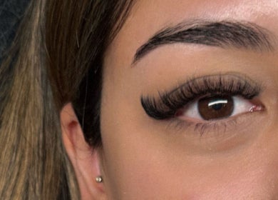 Close-up of expertly applied lash extensions at Lashed Up, Swindon, England, GB.