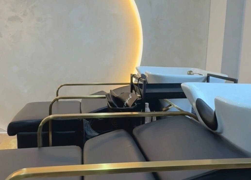 Modern hair wash stations at Girlcode Beauty Studio, Wirral, England, GB, featuring sleek design and comfort.