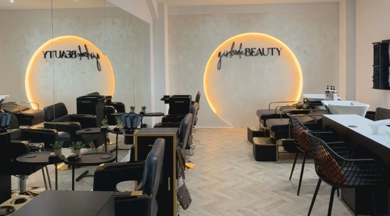 Interior view of Girlcode Beauty Studio showing modern seating at Wirral, England, GB.