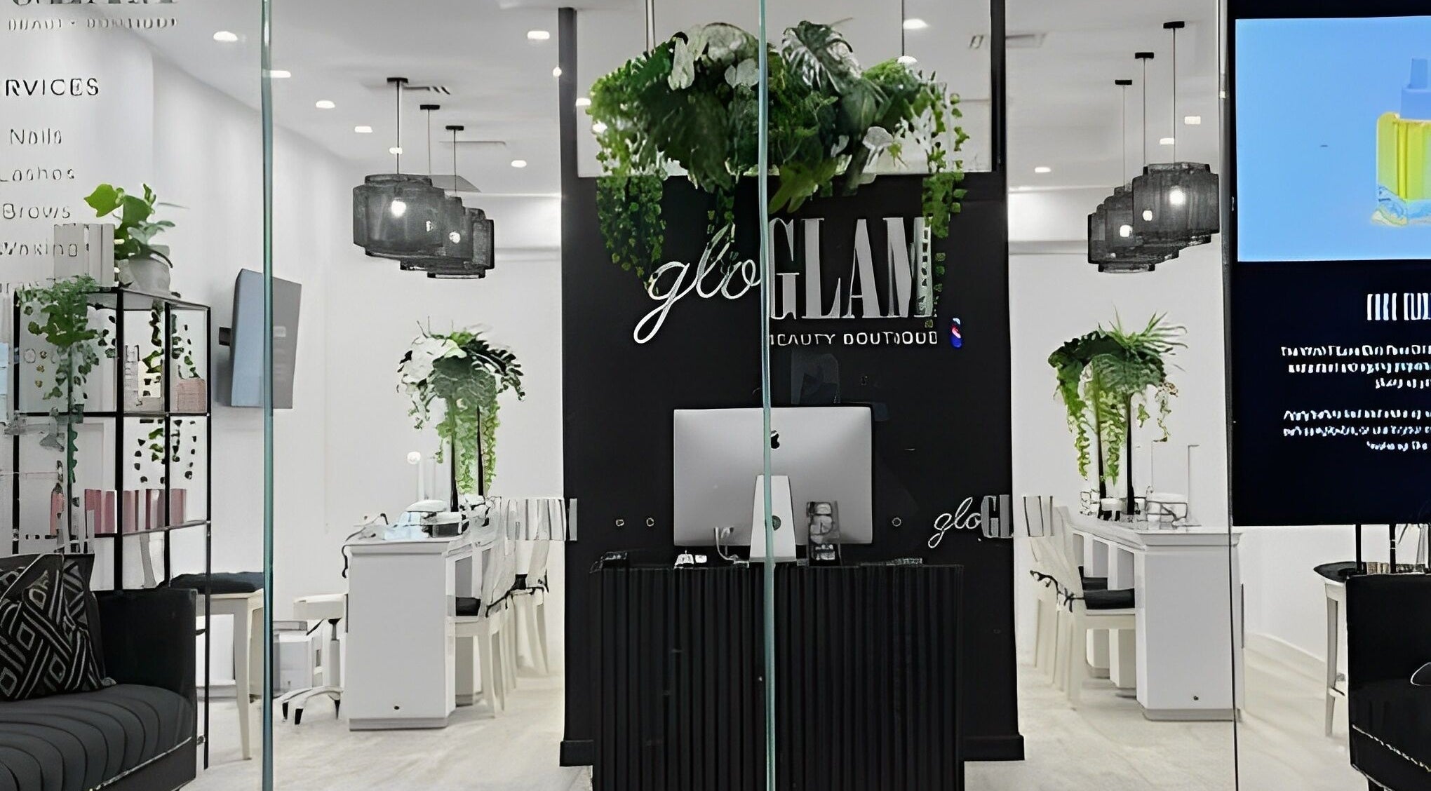 Modern interior of Gloglam, Main Beach, Queensland, AU, featuring sleek design with greenery and elegant lighting.