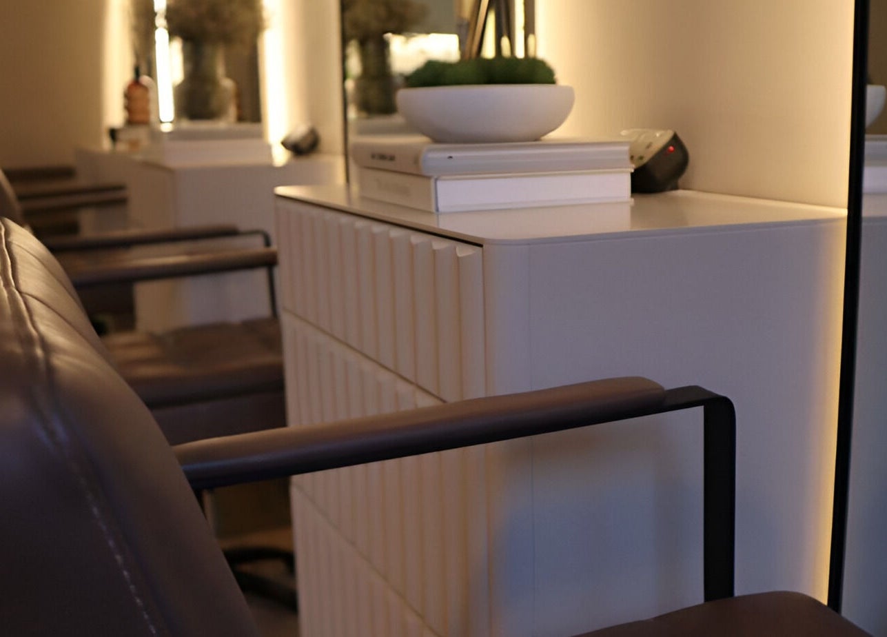 Modern salon chairs at Laird & Co by Christopher Laird, Edinburgh, Scotland, GB, showcasing stylish interiors.