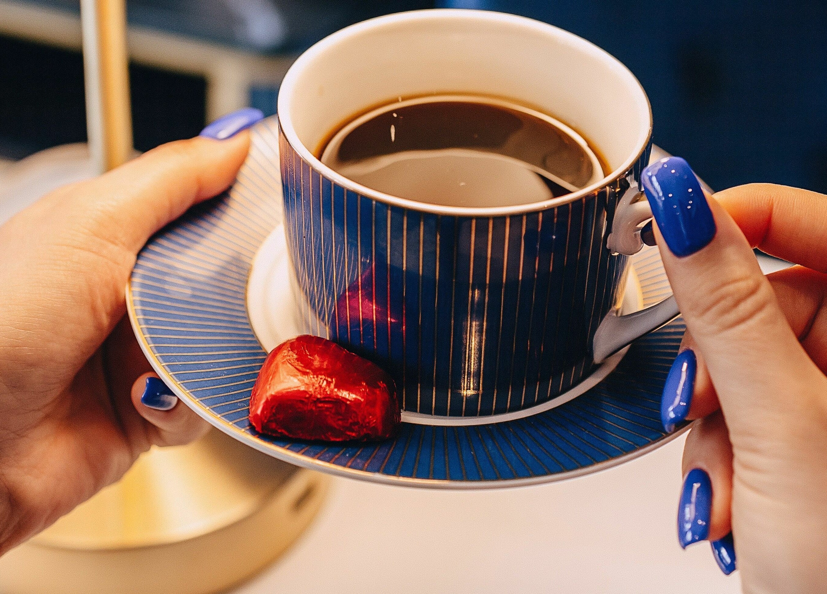 Elegant coffee cup with chocolate at Mon Cheri Chitown, Chicago, Illinois, US.