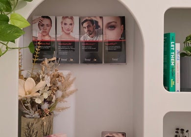 Shelves with beauty products, plants, and decor at Complete Beauty by Cathy, Neutral Bay, New South Wales, AU.