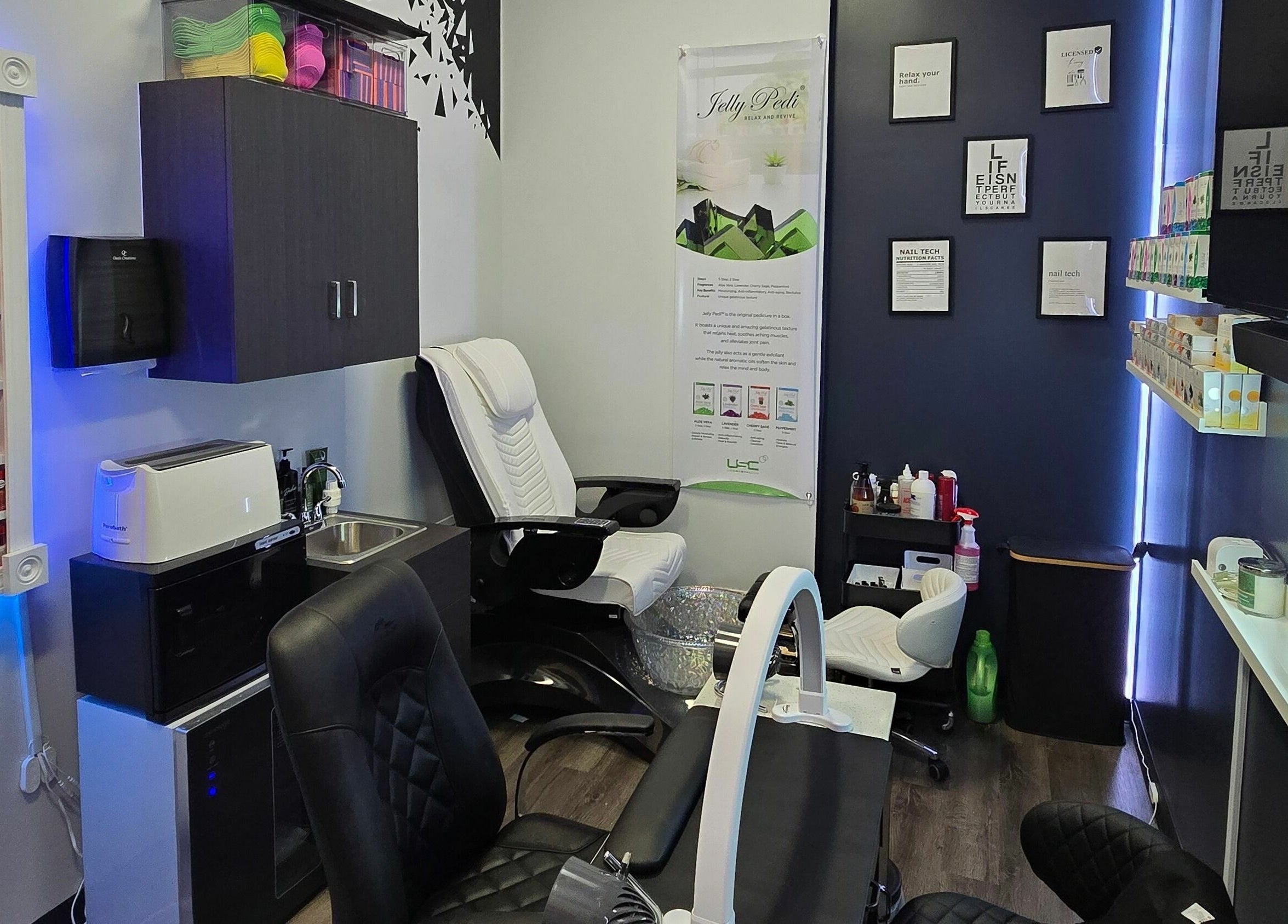 Cozy and elegant interior of Mr. Right Nails at Phenix Salon Suites in Columbus, Ohio, US, showcasing nail care setup.