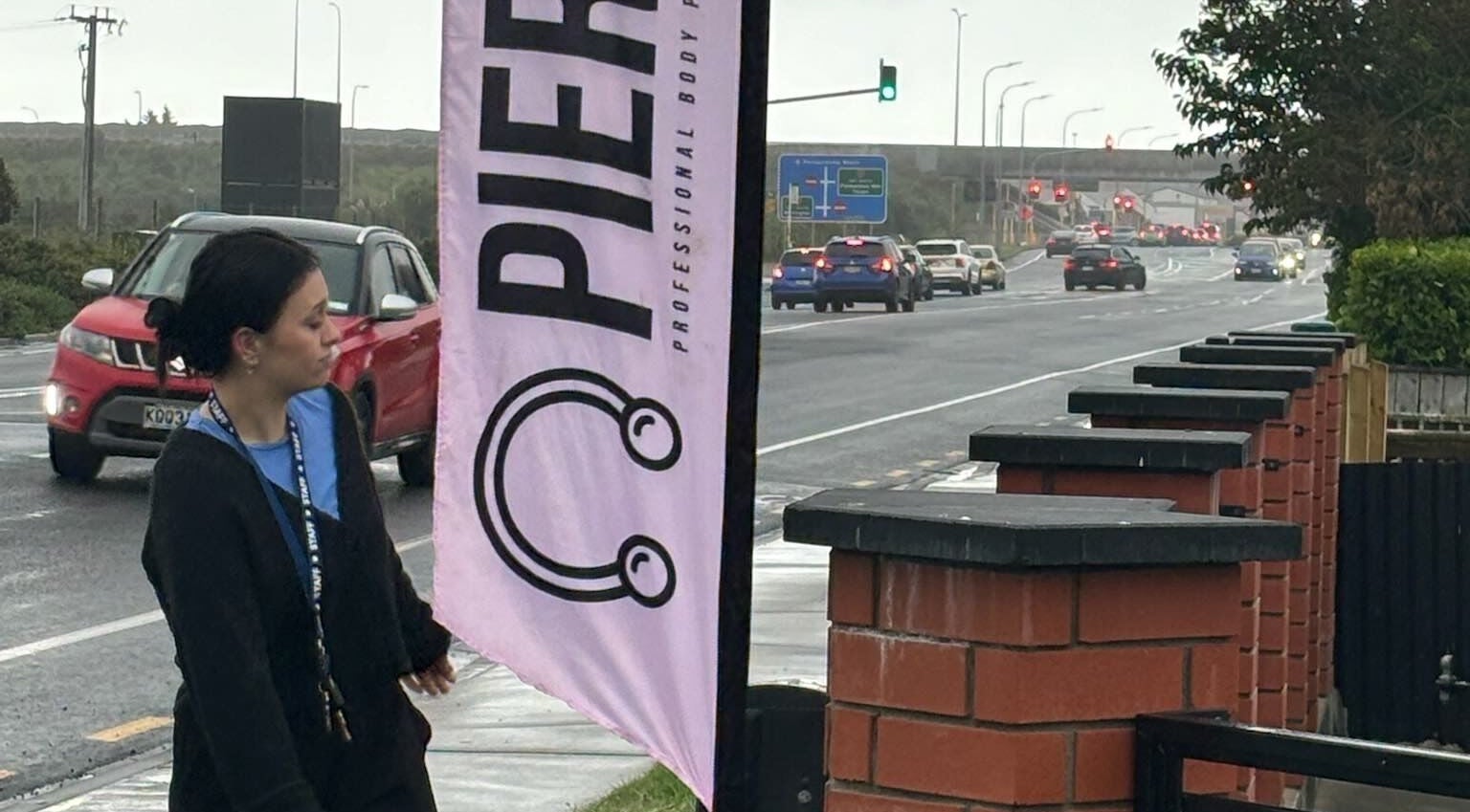 View of PIERCD sign and street at Paraparaumu, Wellington, NZ.