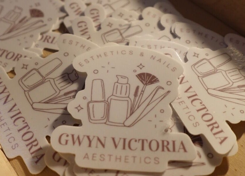 Logo stickers for Esthetics by Gwyn at Spring Lake, Michigan, US showcasing skincare and beauty products.