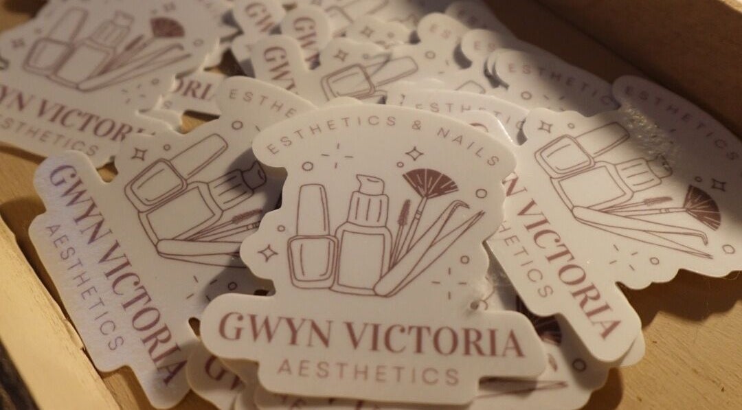 Logo stickers for Esthetics by Gwyn at Spring Lake, Michigan, US showcasing skincare and beauty products.