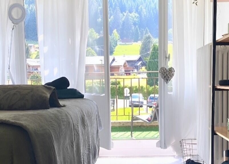 Tranquil beauty room at The Eye-Brow Bar by Laura, Essert-romand, Auvergne-rhône-alpes, FR with scenic view.