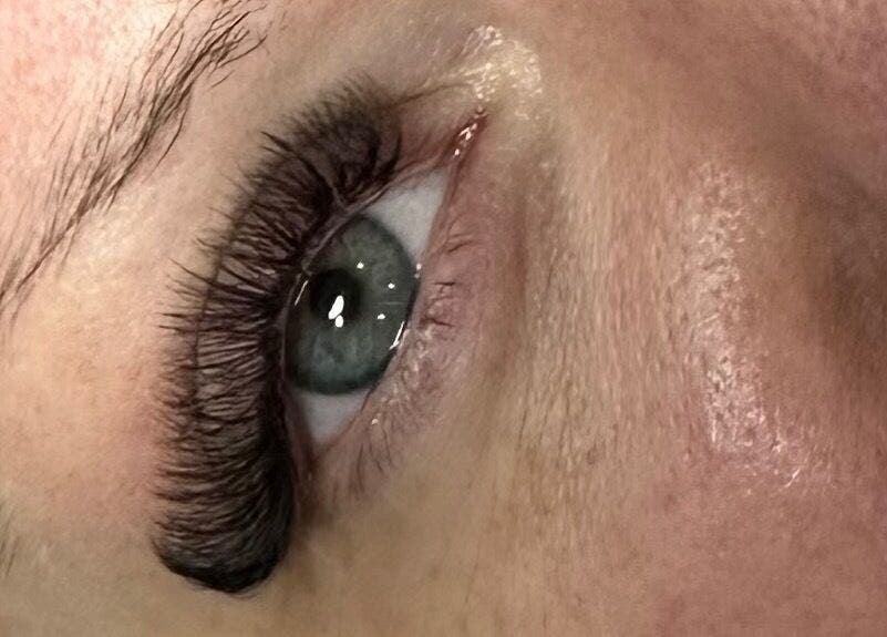 Close-up of enhanced eyelashes at The Nail and Lash Lounge Perth, Perth, Scotland, GB.